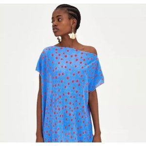 ***SOLD*** Zara blue red spotted pleated maxi dress size S